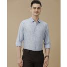 Men's Pure Linen Blue Printed Contemporary Fit Full Sleeve Casual Shirt