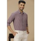 Men's Pure Linen Purple Printed Contemporary Fit Full Sleeve Casual Shirt