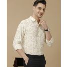 Men's Pure Linen Off White Printed Contemporary Fit Full Sleeve Casual Shirt