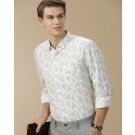 Men's Pure Linen Green Printed Contemporary Fit Full Sleeve Casual Shirt