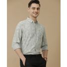 Men's Pure Linen Green Printed Contemporary Fit Full Sleeve Casual Shirt