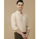 Men's Pure Linen Yellow Printed Contemporary Fit Full Sleeve Casual Shirt