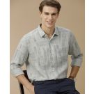 Men's Pure Linen Green Printed Contemporary Fit Full Sleeve Casual Shirt
