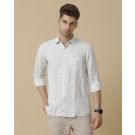 Men's Pure Linen Blue Striped Contemporary Fit Full Sleeve Sleeve Casual Shirt
