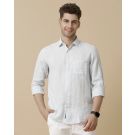 Men's Pure Linen Blue Striped Contemporary Fit Full Sleeve Sleeve Casual Shirt
