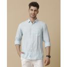 Men's Pure Linen Blue Striped Contemporary Fit Full Sleeve Sleeve Casual Shirt