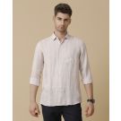 Men's Pure Linen Pink Striped Contemporary Fit Full Sleeve Sleeve Casual Shirt