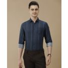 Men's Linen Rich Blue Striped Contemporary Fit Full Sleeve Casual Shirt