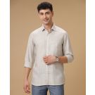 Men's Pure Linen Grey Striped Contemporary Fit Full Sleeve Casual Shirt