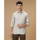 Men's Pure Linen Green Striped Contemporary Fit Full Sleeve Casual Shirt