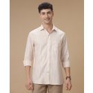 Men's Pure Linen Pink Striped Contemporary Fit Full Sleeve Casual Shirt