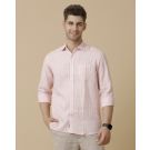 Men's Pure Linen Pink Striped Contemporary Fit Full Sleeve Casual Shirt