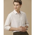 Men's Pure Linen Off White Striped Contemporary Fit Full Sleeve Casual Shirt