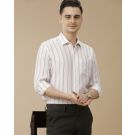 Men's Pure Linen Pink Striped Contemporary Fit Full Sleeve Casual Shirt