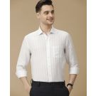 Men's Pure Linen White Striped Contemporary Fit Full Sleeve Casual Shirt