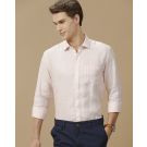 Men's Pure Linen Pink Striped Contemporary Fit Full Sleeve Casual Shirt