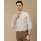 Men's Pure Linen Yellow Striped Contemporary Fit Full Sleeve Casual Shirt