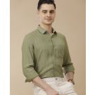Men's Pure Linen Green Striped Contemporary Fit Full Sleeve Casual Shirt