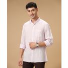 Men's Pure Linen Purple Striped Contemporary Fit Full Sleeve Casual Shirt
