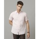 Men's Pure Linen Pink Solid Contemporary Fit Half Sleeve Casual Shirt