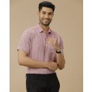 Men's Pure Linen Red Solid Contemporary Fit Half Sleeve Casual Shirt