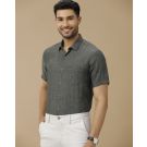 Men's Pure Linen Green Solid Contemporary Fit Half Sleeve Casual Shirt