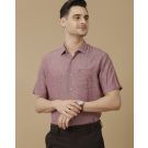 Men's Pure Linen Red Solid Contemporary Fit Half Sleeve Casual Shirt