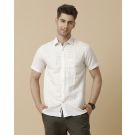 Men's Pure Linen Beige Checked Contemporary Fit Half Sleeve Sleeve Casual Shirt