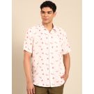 Linen Club Men's Linen Rich White Printed Contemporary Fit Half Sleeve Casual Shirt