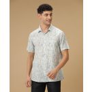 Men's Linen Rich Grey Printed Contemporary Fit Half Sleeve Casual Shirt