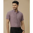 Men's Pure Linen Purple Solid Contemporary Fit Half Sleeve Casual Shirt