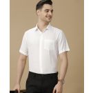 Men's Pure Linen White Solid Contemporary Fit Half Sleeve Casual Shirt