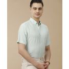 Men's Pure Linen Turquoise Blue Solid Contemporary Fit Half Sleeve Casual Shirt