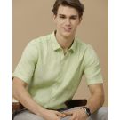 Men's Pure Linen Green Solid Contemporary Fit Half Sleeve Casual Shirt