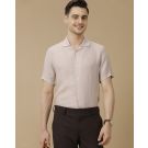 Men's Pure Linen Beige Solid Contemporary Fit Half Sleeve Casual Shirt