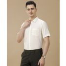 Men's Pure Linen Off White Solid Contemporary Fit Half Sleeve Casual Shirt