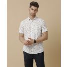 Men's Linen Rich White Printed Contemporary Fit Half Sleeve Sleeve Casual Shirt
