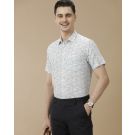 Men's Linen Rich Blue Printed Contemporary Fit Half Sleeve Casual Shirt