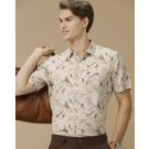 Men's Linen Rich Green Printed Contemporary Fit Half Sleeve Casual Shirt