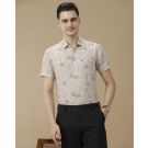 Men's Linen Rich Brown Printed Contemporary Fit Half Sleeve Casual Shirt