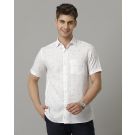Men's Pure Linen White Printed Contemporary Fit Half Sleeve Sleeve Casual Shirt