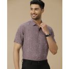 Men's Pure Linen Purple Printed Contemporary Fit Half Sleeve Casual Shirt