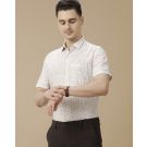 Men's Pure Linen Brown Printed Contemporary Fit Half Sleeve Casual Shirt