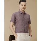 Men's Pure Linen Purple Printed Contemporary Fit Half Sleeve Casual Shirt