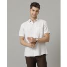 Men's Pure Linen Beige Striped Contemporary Fit Half Sleeve Sleeve Casual Shirt