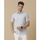 Men's Pure Linen Blue Striped Contemporary Fit Half Sleeve Casual Shirt