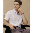 Men's Pure Linen Purple Striped Contemporary Fit Half Sleeve Casual Shirt