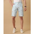 Mens Linen Blue Printed Contemporary Fit Casual Shorts