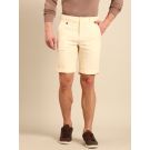 Linen Club Men's Pure Linen Off White Solid Contemporary Fit Casual Shorts