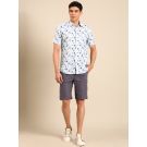 Linen Club Men's Pure Linen Grey Solid Contemporary Fit Casual Shorts